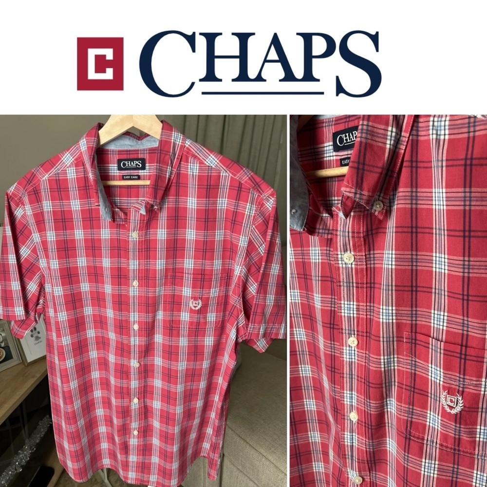 Chaps Men’s Red Plaid S/S Button Up Shirt Size XL
